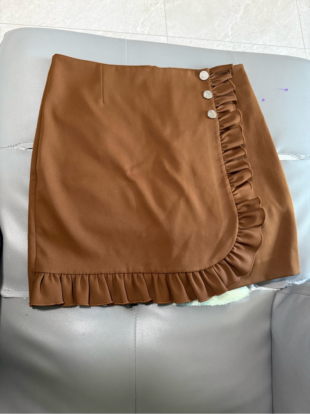 Tory Burch Chestnut Brown Ruffle Wrap Mini Skirt